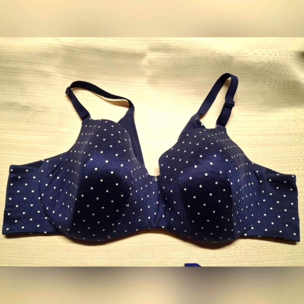 Cacique Navy Blue Polka Dot Bra